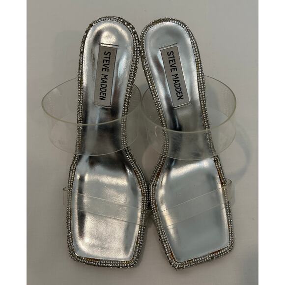 Steve Madden women's Slip On Silver Rhinestone Heels Size 8 - Picture 2 of 5